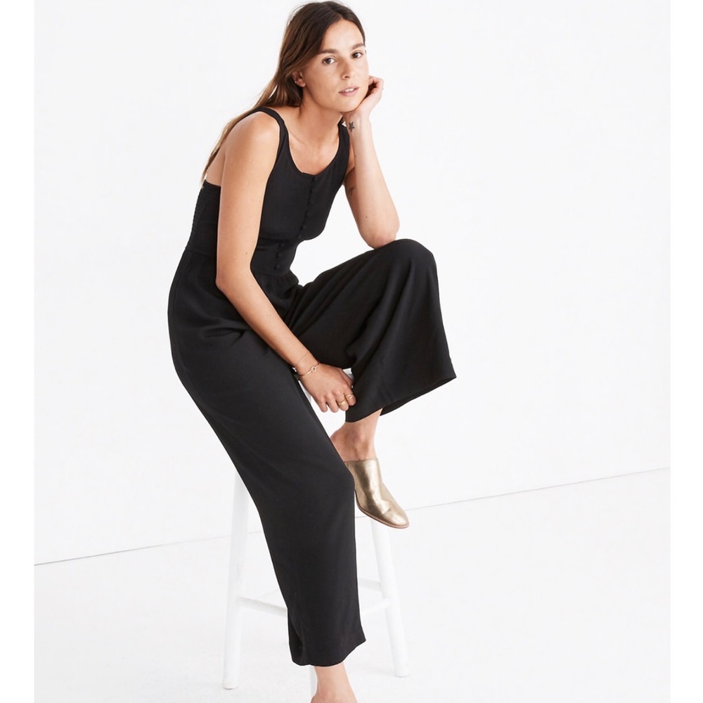 Madewell Smocked Button Front Crop Jumpsuit Size 0